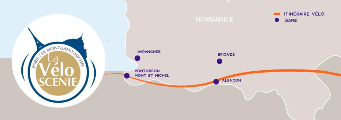 L'itinéraire Véloscénie est desservie par les gares Nomad suivantes : Alençon, Briouze, Avranches et Pontorson Mont Saint Michel