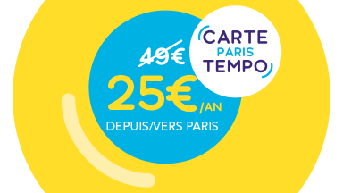 Carte Tempo Paris à 25€ au lieu de 49€ pour des voyages depuis/vers Paris